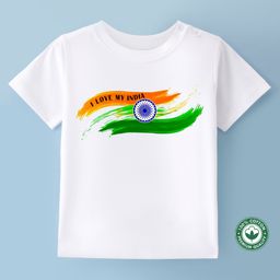 BLUSHES 100% Cotton Independence Day Theme Half Sleeves I Love My India Text Printed Tee - White-picture-14