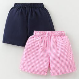 Rikidoos Pack Of 2 Cotton Checked & Solid Boxers - Navy Blue & Pink-image-103