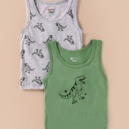 Bodycare Cotton Knit Sleeveless Vests With Dino Print Pack of 2 - Green & Grey-picture-20