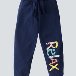 KAVEE Pure Cotton Relax Text Printed Bio Washed Joggers - Navy Blue-image-101