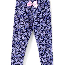 CrayonFlakes Full Length Floral Printed Super Stretch Leggings - Black-image-90