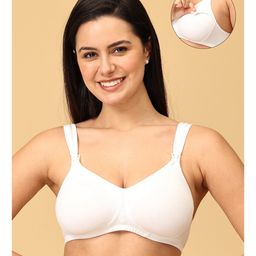 The Mom Store Cotton Elastane Sleeveless Solid Nursing & Feeding Non Padded Bra - White-image-93