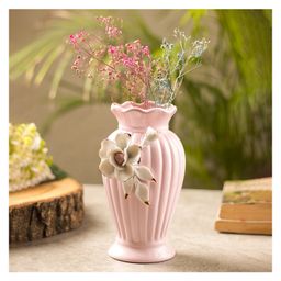 VONCASA Light Pink Ceramic Curvy Vase - Engraved Floral Pattern, Flower Holder-27