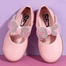 SHOES FOR JUNIORS Butterly Applique Detailed & Rhinestones Embellished With Velcro Closure Mary Jane Ballerinas - Pink-image-92
