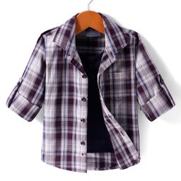 Dapper Dudes Half Sleeves Checked Shirt With Attached Tee - Maroon-picture-32