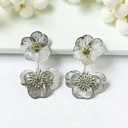 AVANT-GARDE PARIS Silver-Plated Artificial Stones Studded Floral Shaped Drop Earrings-picture-25