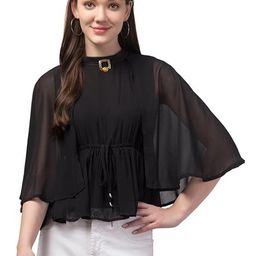 My Swag Halter Neck Batwing Sleeve Georgette Top-image-92