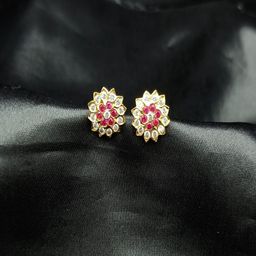 PRS GOLD COVERING Gold-Plated Artificial Stones Studded Floral Studs-32