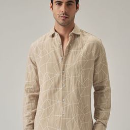 Banana Club Men Geometric Jacquard Cotton Casual Shirt-picture-18