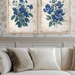 Kotart Beige & Navy Blue 2 Piece Floral and Botanical Wooden Wall Arts-picture-39