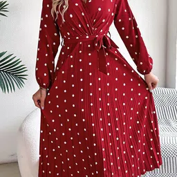 StyleCast x Revolte Polka Dot Puff Sleeve Midi Wrap Dress-image-17