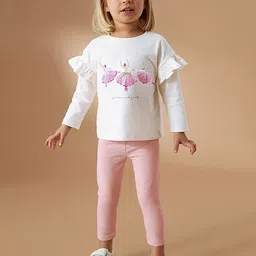 JC SPARKLE Girls Printed Drop Shoulders Pure Cotton Top With Leggings-picture-54