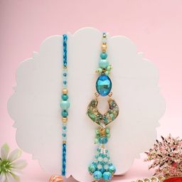 Aapno Rajasthan Artificial Stones Studded & Beaded Floral Bhaiya Bhabhi Rakhis-image-4