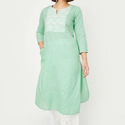max Floral Yoke Design Thread Work Cotton Straight Kurta-57