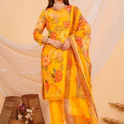 SARAI CREATIONS Women Floral Printed Regular Straight Kurta with Trousers & Dupatta-picture-37