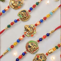 MEIRA JEWELLERY 7-Pcs Rakhi With Roli Chawal & Greeting Card-image-32