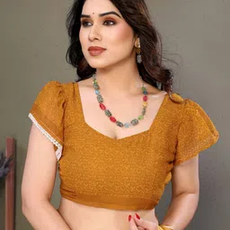 DIVASTRI Woven Design Embroidered Pure Georgette Block Print Saree image 3
