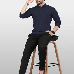 ISUEL FAB Men Navy Blue Cotton Solid Casual Shirts-picture-39
