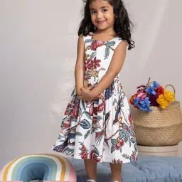 Tejam Girls Floral Printed Cut-Outs Detailed Fit & Flare Dress-42