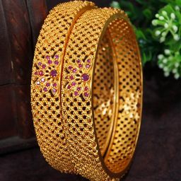 House of Pataudi Set Of 2 Gold-Plated American Diamond Studded Matte Bangle-38