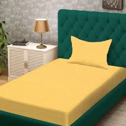 KLOTTHE Yellow Striped 300 TC Single Bedsheet with 1 Pillow Cover-picture-19