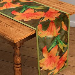 SWAYAM Olive Green & Orange 72" x 12" Polycotton Floral Print Table Runner-48