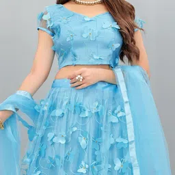 JULEE Embroidered Semi-Stitched Net Lehenga & Unstitched Blouse With Dupatta image 2