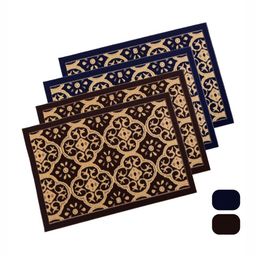 Aura 4-Pcs Brown & Blue Jacquard-Printed Anti-Skid Doormat-17