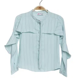 Peppermint Girls Vertical Striped Mandarin Collar Ruffled Shirt Style Top-picture-35