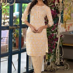 Juniper Women Floral Printed Regular Pure Cotton Kurta with Trousers-44
