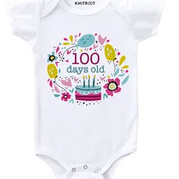 KNITROOT Short Sleeves 100 Days Old Print Onesie - White-picture-27