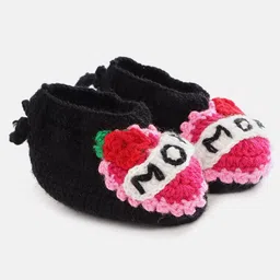 MayRa Knits Hand Knitted Mom Rose Embroidered Booties - Black-picture-35