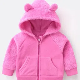 Kookie Kids Full Sleeves Solid Colour Hooded Jacket with Applique - Fuchsia-picture-1