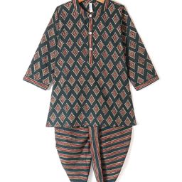 Babyhug 100% Cambric Full Sleeve Printed Kurta With Dhoti Set - Green-image-85