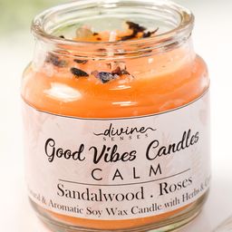 Divine Senses Good Vibes scented Candle Sandalwood Roses Soy Wax Candle - 200 g-image-60