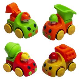 WISHKEY Set of 4 Cute Construction Vehicles for Babies Colorful Push and Go Birthday Gift Toy For Kids Miniature Friction Powered Engineering Activity Play Set - Multicolour-2