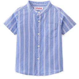 Babyhug 100% Cotton Woven Half Sleeves Mandarin Collar Stripe Shirt- Blue-picture-2