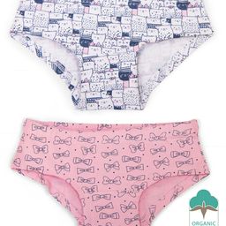 Keebee Organics Organic Cotton Pack Of 2 Kitty & Bow Printed Panties - Pink-image-94