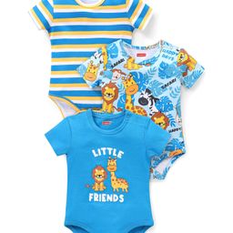 Babyhug 100% Cotton Knit Half Sleeves Onesies With Animal Print Pack of 3 - Multicolor-image-82