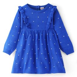 Babyhug Knitted Full Sleeves Polka Dot Design Woolen Dress -  Royal Blue-image-9