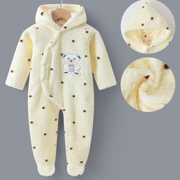 Kookie Kids Full Sleeves Footed Hooded Romper With Teddy Bear Patch - Yellow-image-66