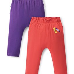 Babyoye 100% Cotton Knit Full Length Diaper Leggings with Candy Print Pack of 2 - Orange & Purple-image-46