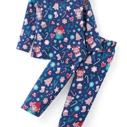 Babyhug Cotton Knit Full Sleeves Night Suit With Christmas Theme Print - Navy-picture-32