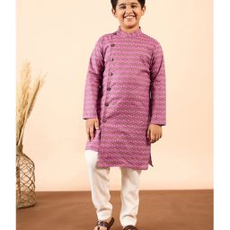 Stylo Bug Full Sleeves Floral Hand Block  Printed  Kurta Set -  Purple-image-59