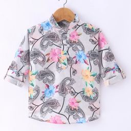Dapper Dudes Full Sleeves Paisley Printed Kurta Style Shirt - Multi Colour-image-97
