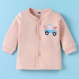Simply Fleece Knit Full Sleeves Jhabla with Car & Bear Print - Peach-picture-22