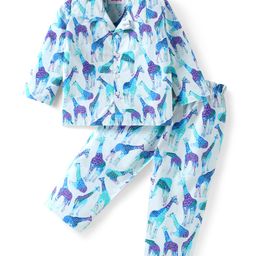 Babyhug Cotton Woven Full Sleeves Night Suit With Giraffe Print - Light Blue-image-41