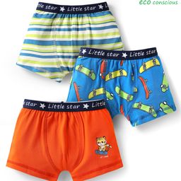 BabyoyeCotton Elastane Knit Trunks with Stripes & Animal Print Pack of 2 - Orange & Blue-image-44