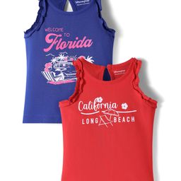 Honeyhap Premium Cotton Knit Bio Finish Sleeveless Tops With Welcome To Florida Text Print Pack of 2- Limoges High Risk Red-image-85