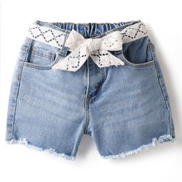 Babyhug Denim Mid Thigh Shorts With Belt - Blue-image-16